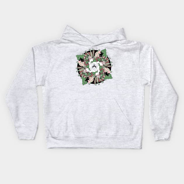 Peacock No-Liner Red Green Kids Hoodie by Motiondust